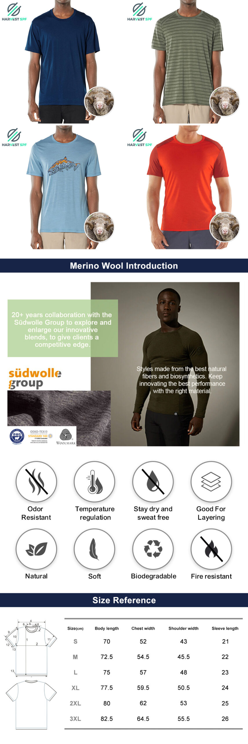 Custom Men’s Merino Wool Short Sleeve Base Layer tee|OEM Activewear Manufacturer-