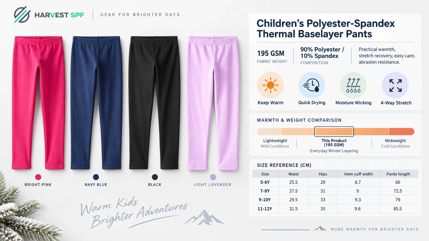 Children’s polyester-spandex thermal baselayer pants