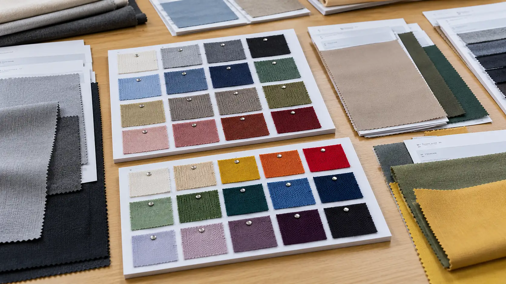 Fabric swatches prepared for activewear material approval