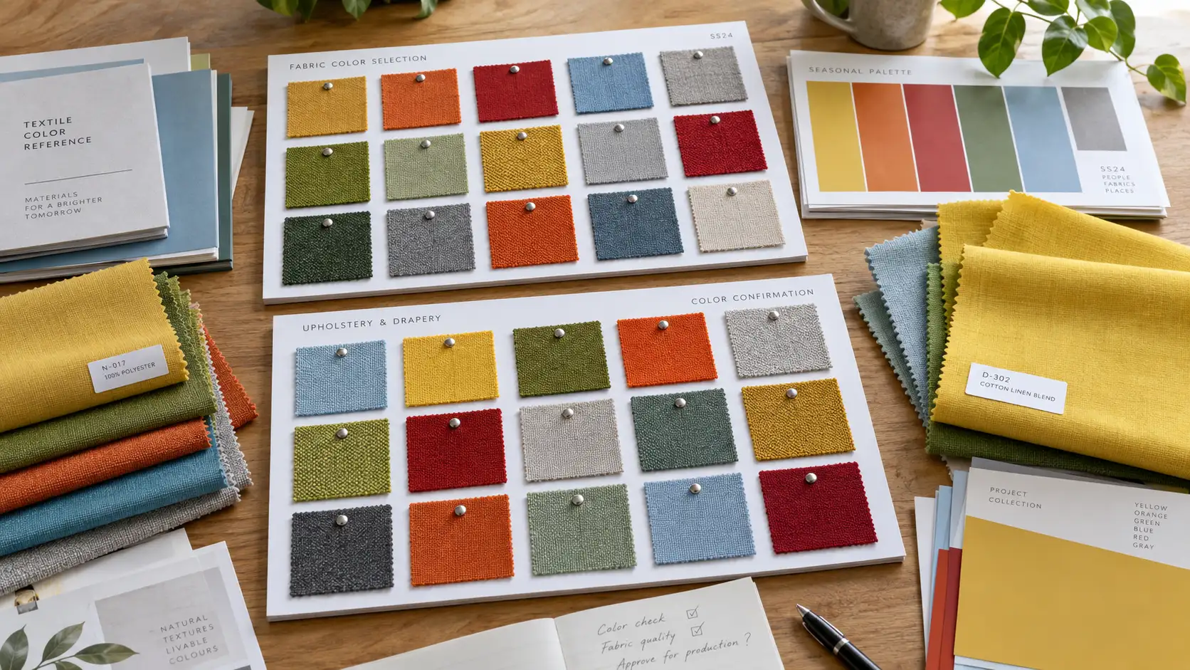 Fabric swatches used for activewear material and color approval