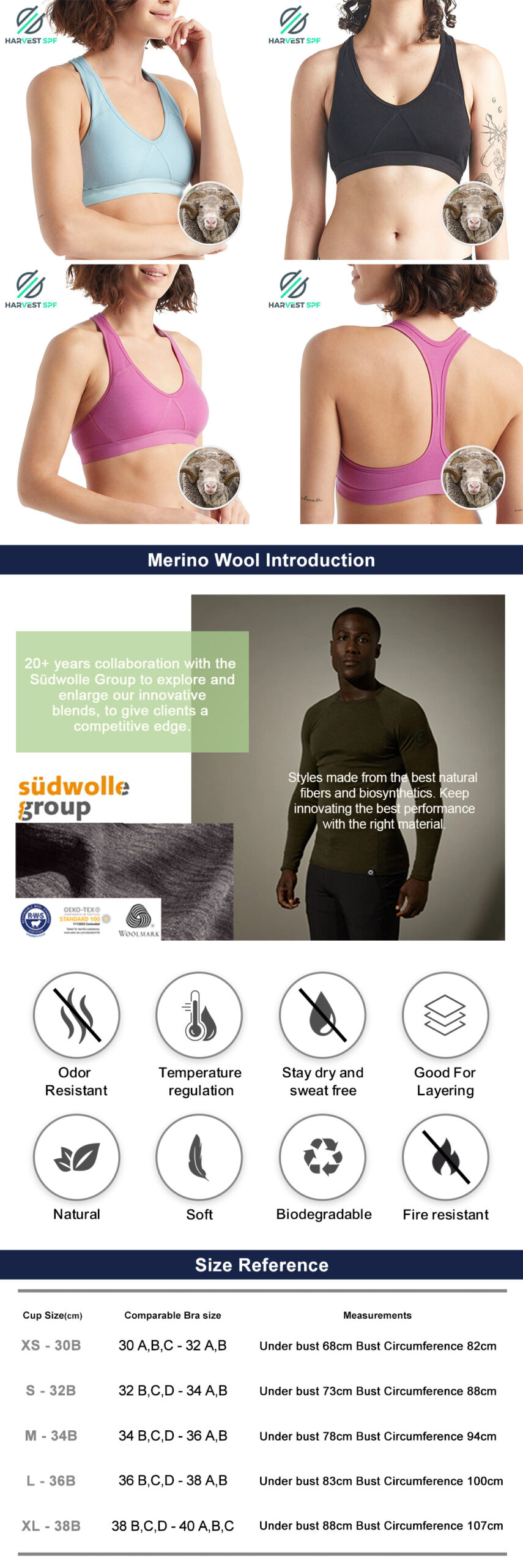 Custom Premium Merino Wool Racerback Bra | OEM Activewear Manufacturer-