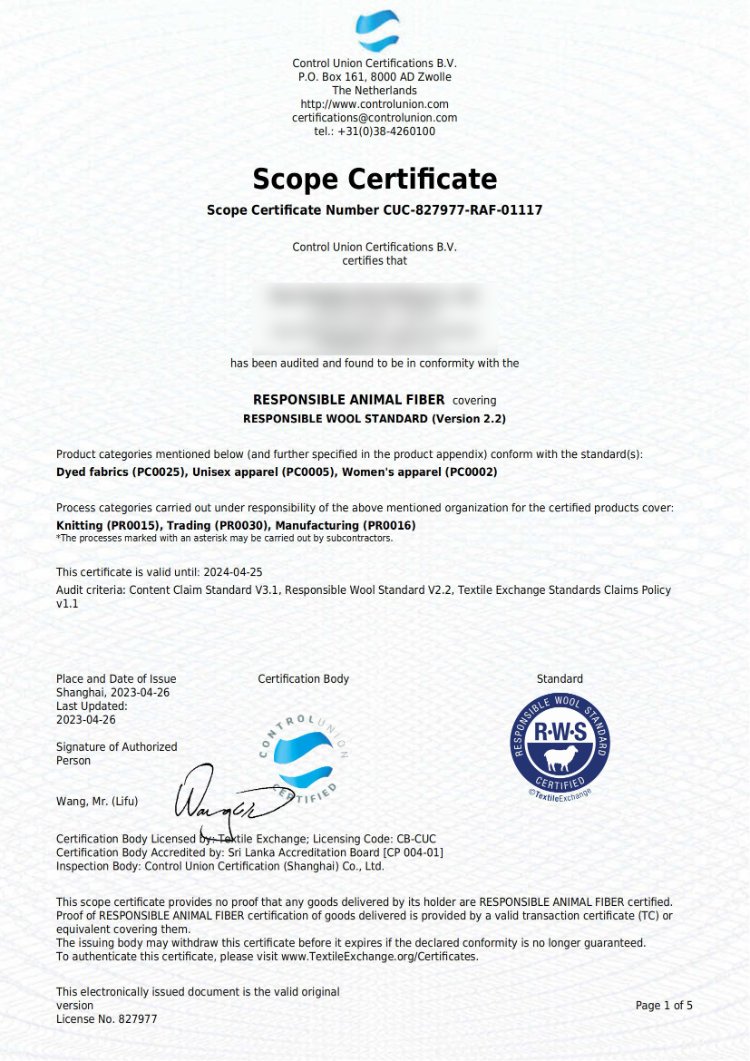 Scope Certificate