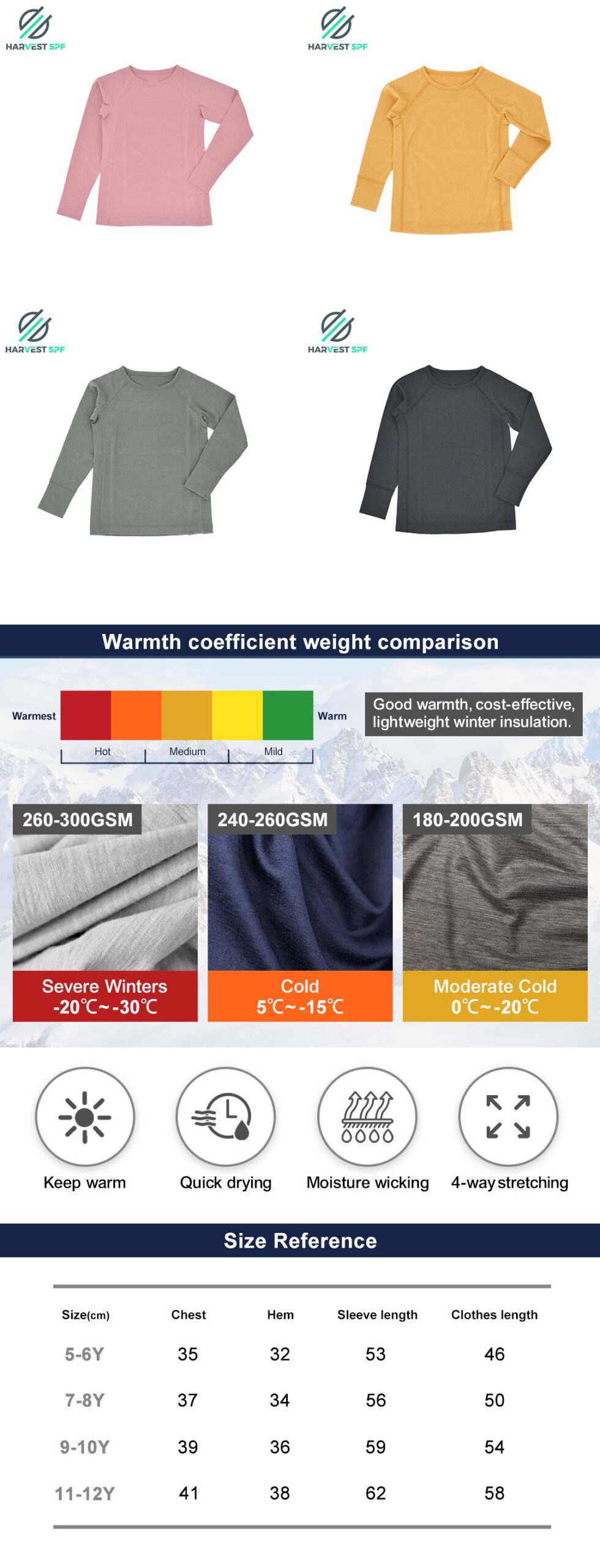 Custom Children’s Acrylic -Modal-Spandex  round neck long sleeves Baselayer |OEM Activewear Manufacturer-