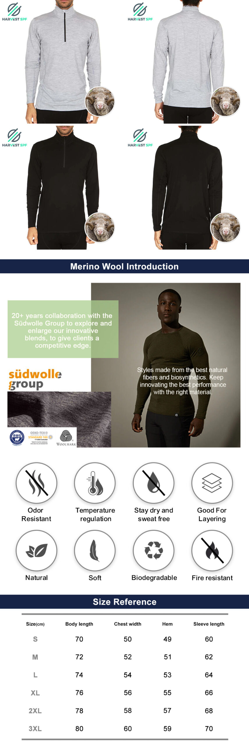 Custom Men’s Merino Wool 1/2 Zip long Sleeve Tshirt |OEM Activewear Manufacturer-